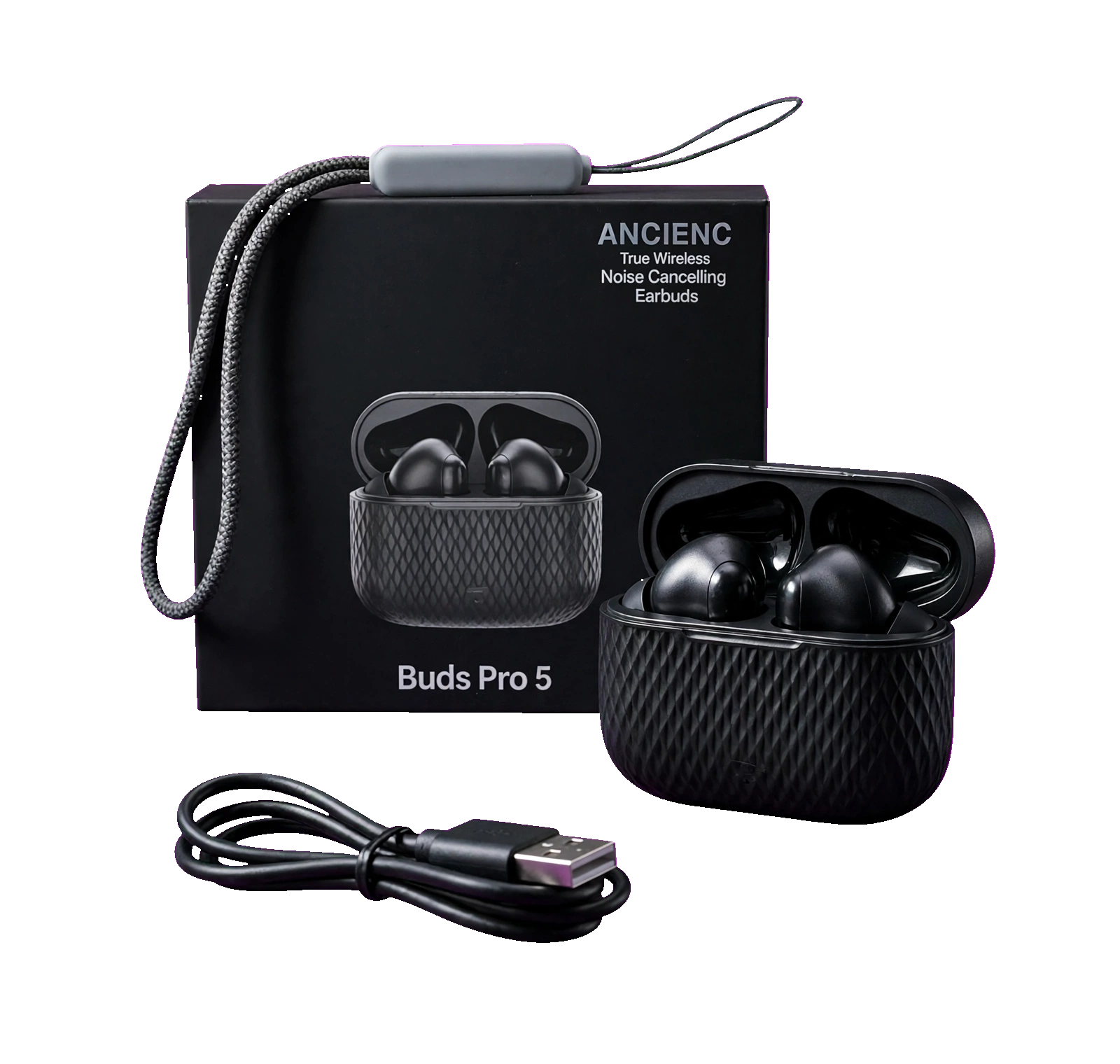 Buds Pro 5 Wireless Bluetooth Earbuds with ANC ENC Noise Cancellation, Bluetooth 5.3, HD HiFi Stereo Sound, Touch Control, Type-C Fast Charging, 30H Long Battery, Low Latency Gaming Earphones with Mic