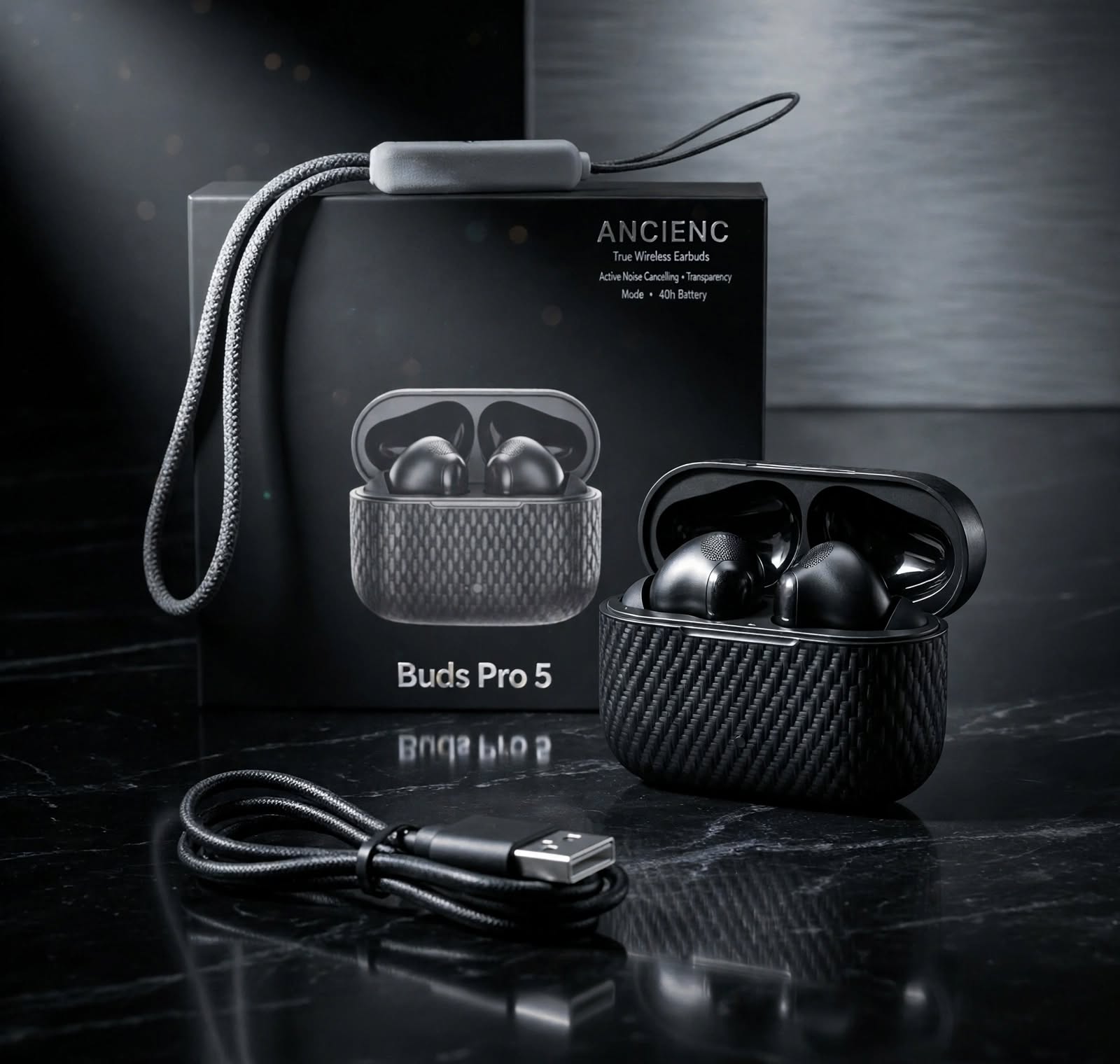 Buds Pro 5 Wireless Bluetooth Earbuds with ANC ENC Noise Cancellation, Bluetooth 5.3, HD HiFi Stereo Sound, Touch Control, Type-C Fast Charging, 30H Long Battery, Low Latency Gaming Earphones with Mic