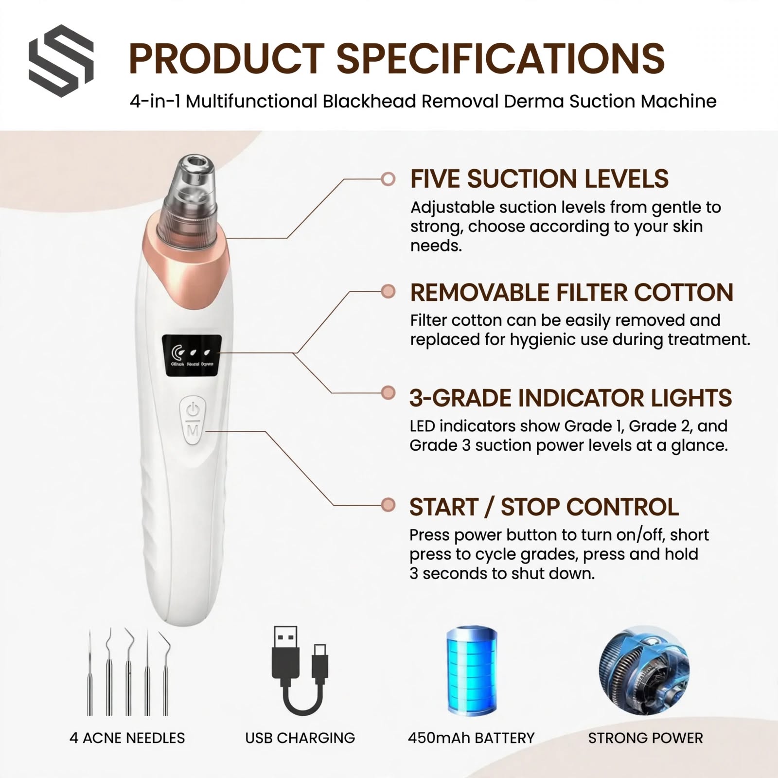 Original 4 in 1 multi-functional Black Head removal Derma suction machine