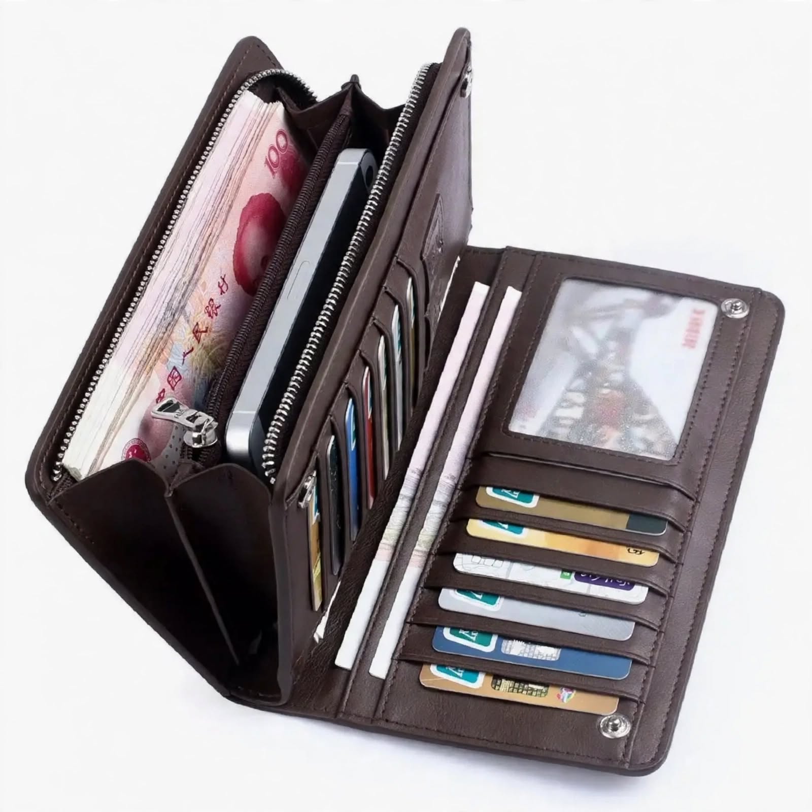 Baellerry Long Wallet for Women, Slim PU Leather Money, Mobile, and Card Holder, Premium Quality, Large Capacity, Button Closure
