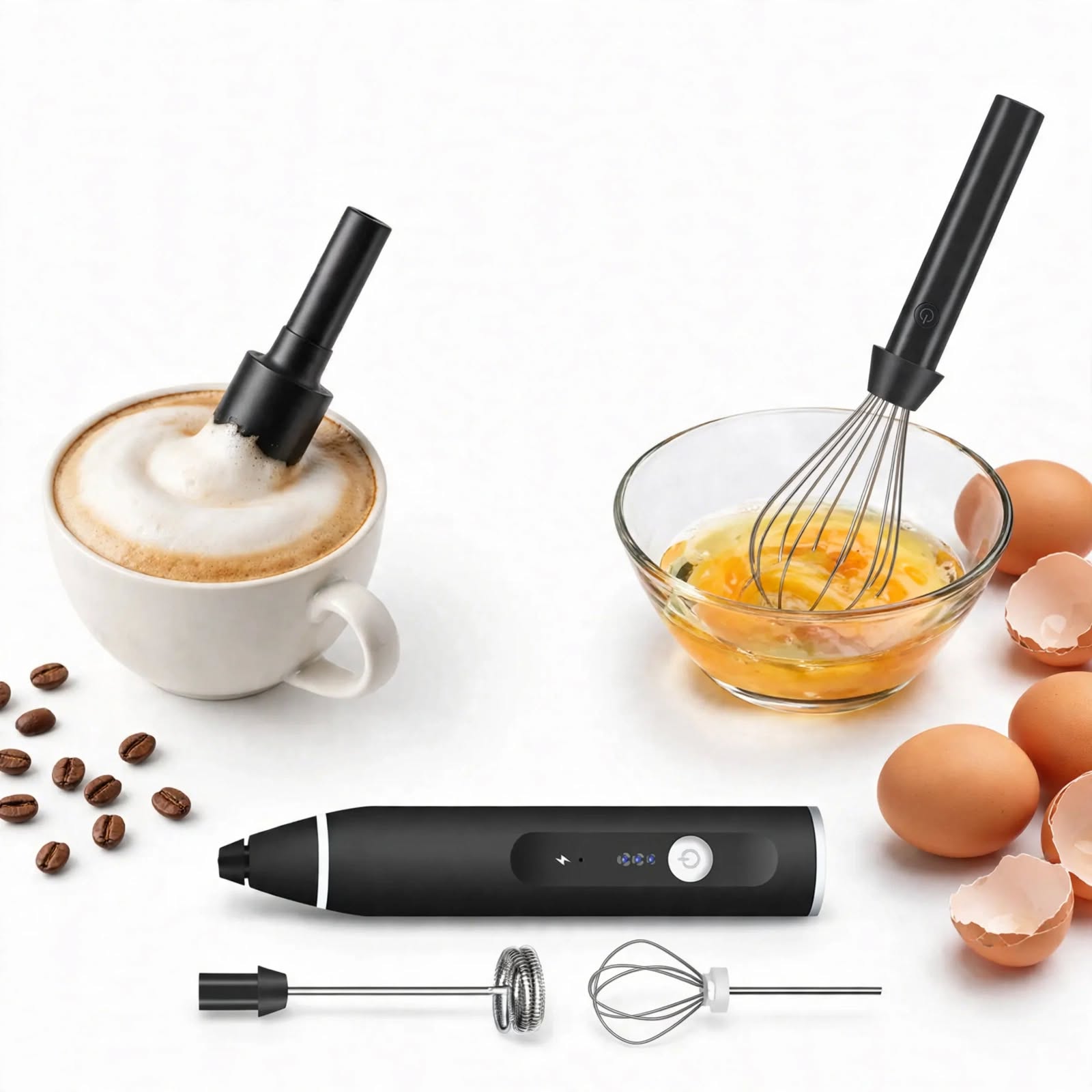Coffee Beater 2 in 1 Rechargeable Electric Handheld Mixer | USB Milk Frother & Egg Beater | 3 Speed Cordless Coffee Whisk | Portable Latte Foamer for Cappuccino, Eggs, Drinks | USB Charging, Lightweig